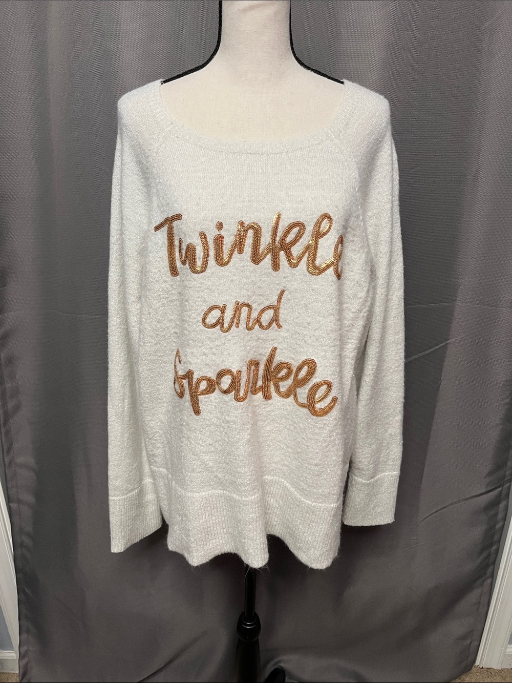 Apt. 9 White Scoop-Neck Sweater with Gold Script